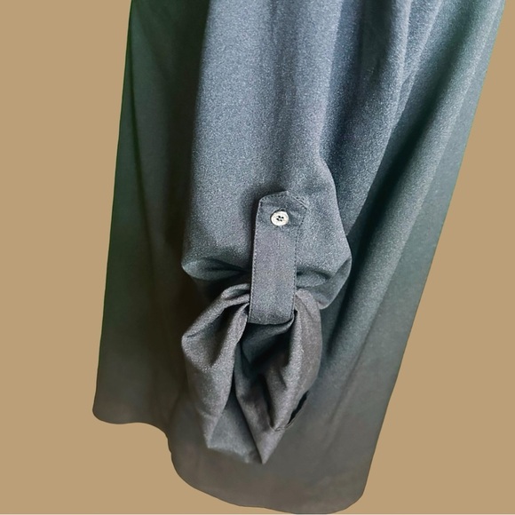 Calvin Klein Black & Silver Metallic Roll Tab Sleeve Notch Neck Blouse Size L - Picture 5 of 9